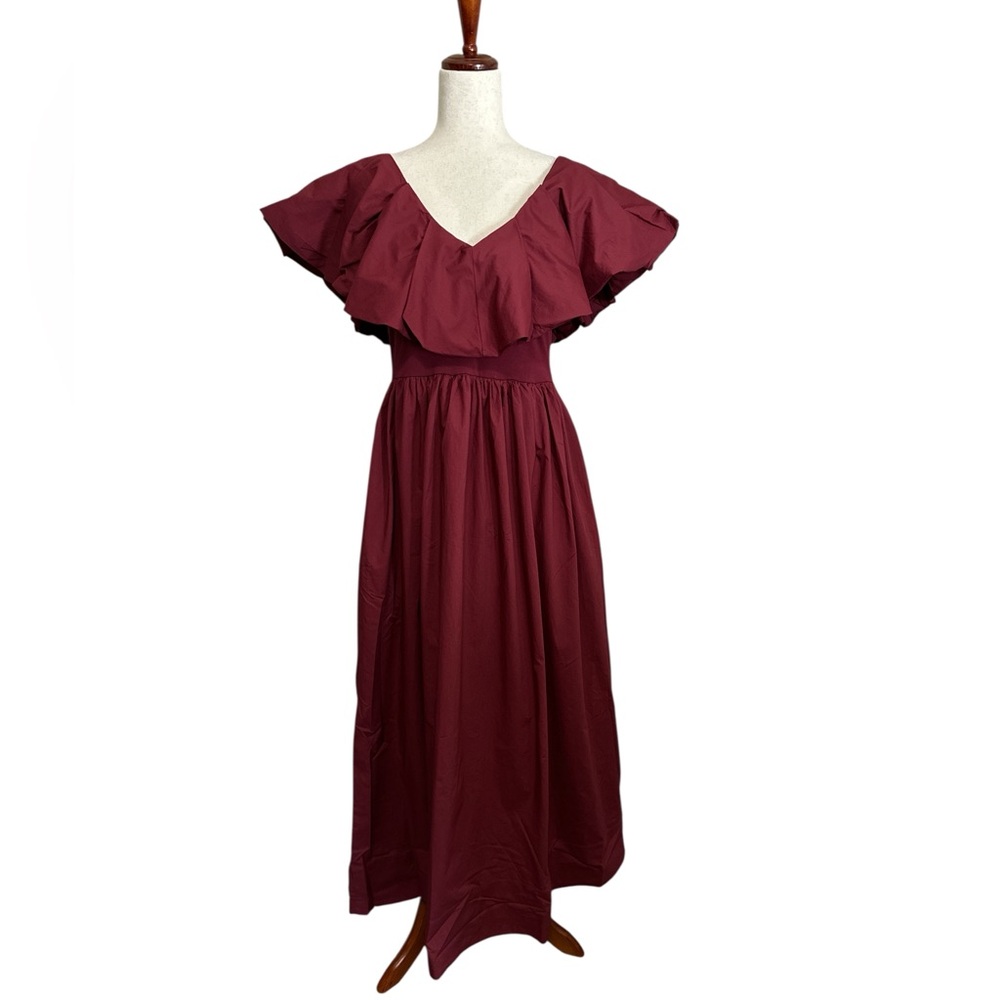 Ann Taylor Ruffle Collar Maxi Flare Dress in Moroccan Red